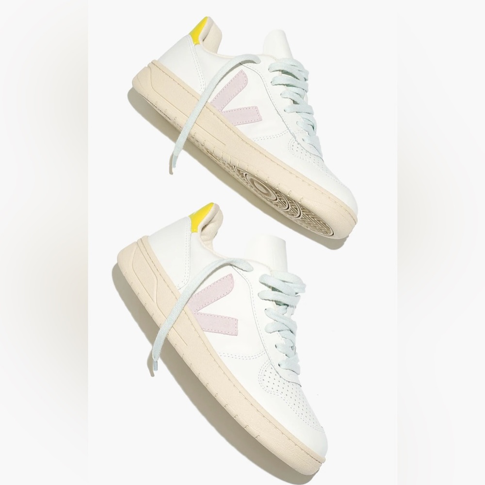 Madewell x Veja Leather and Suede V-10 Sneakers in Pastel Neon Colorblock